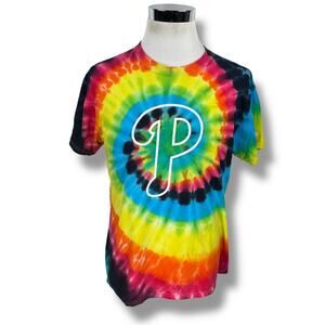 New Era Philadelphia Phillies T-Shirt Mens Medium Multi Rainbow Tie-Dye Pullover